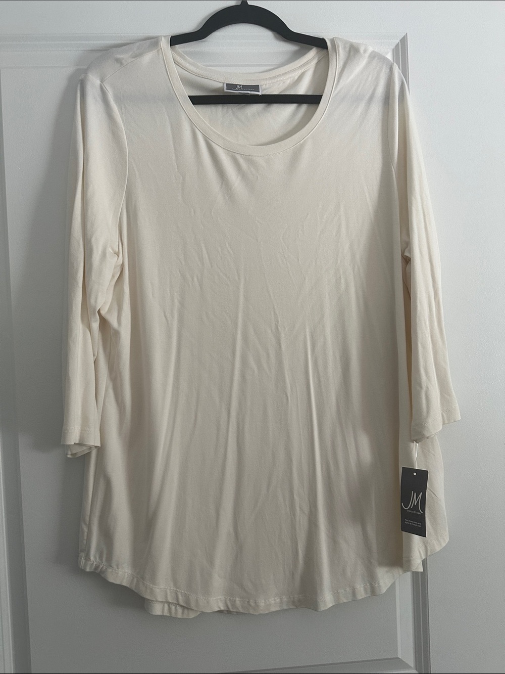 NET JM Collection Cream Scoop-Neck 3/4 Sleeve Top